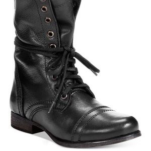 Black Steve Madden Troopa Leather Combat Boots